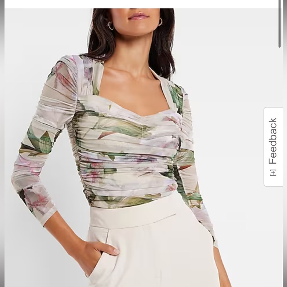 Express Body Contour Floral Mesh Cropped Top With Removable Cups size medium m